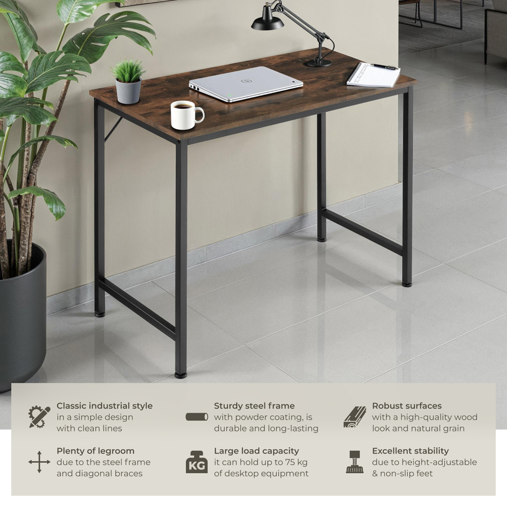 tectake Jenkins Dark Wood Office Desk 140 x 60 x 75.5cm Image 6