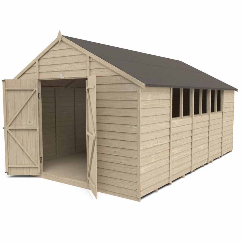 Forest Garden 10 x 15ft Double Door Overlap Pressure Treated Apex Shed Image 2