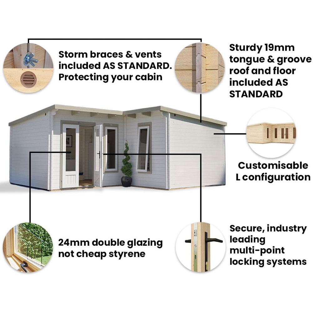 Dunster House HellWolf 20 x 16ft Brown L-Shaped Double Glazed Pent Garden Log Cabin Image 6