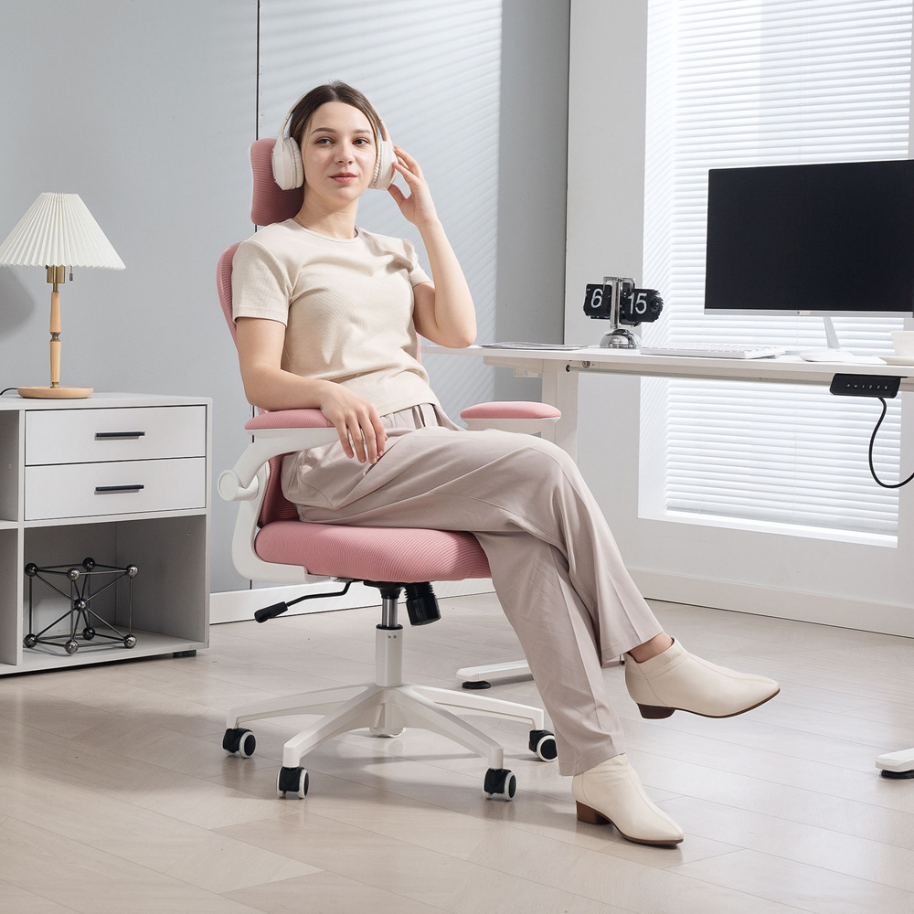 Vinsetto Pink Ergonomic Mesh Office Chair with Headrest Image 3