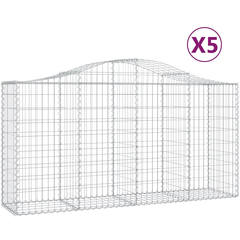 vidaXL Silver Galvanised Iron Gabion Basket 200 x 50 x 100/120cm 5 Pack Image 4