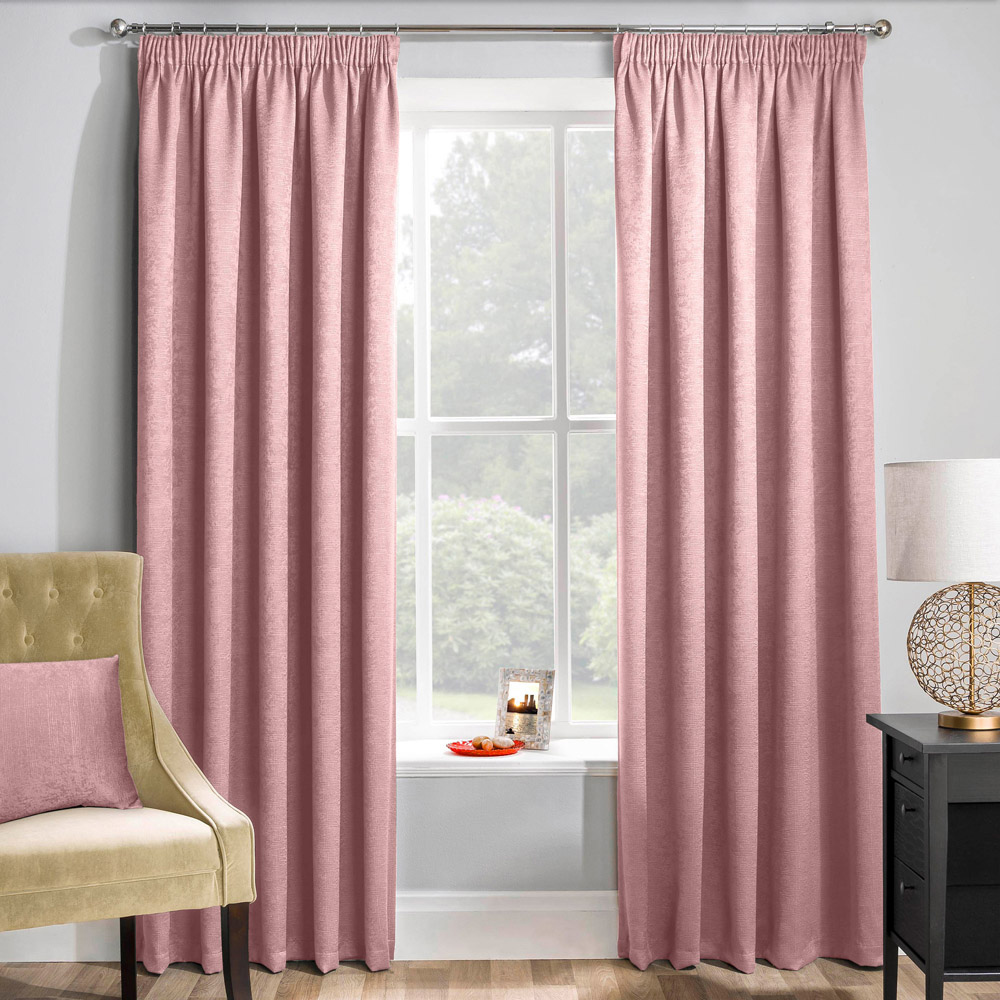 Enhanced Living Matrix Blush Thermal Pencil Pleat Readymade Curtains 168 x 137cm Image 1