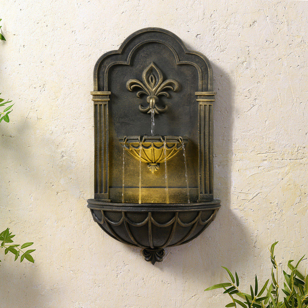 Teamson Home 2-Tier Black and Gold Fleur-De-Lis Wall Water Fountain 81cm Image 2