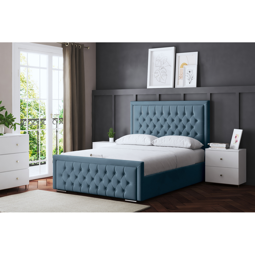 DS Living Allegra Small Double Blue Upholstered Ottoman Bed with Headboard Image 6