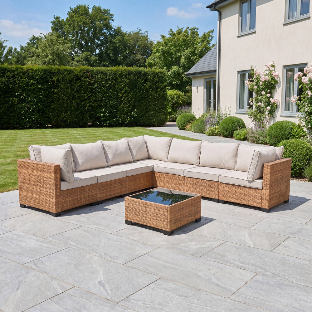 Artemis Home Saviano 7 Seater Cream and Tan Rattan Modular Large L-Shaped Corner Sofa Set Image 2
