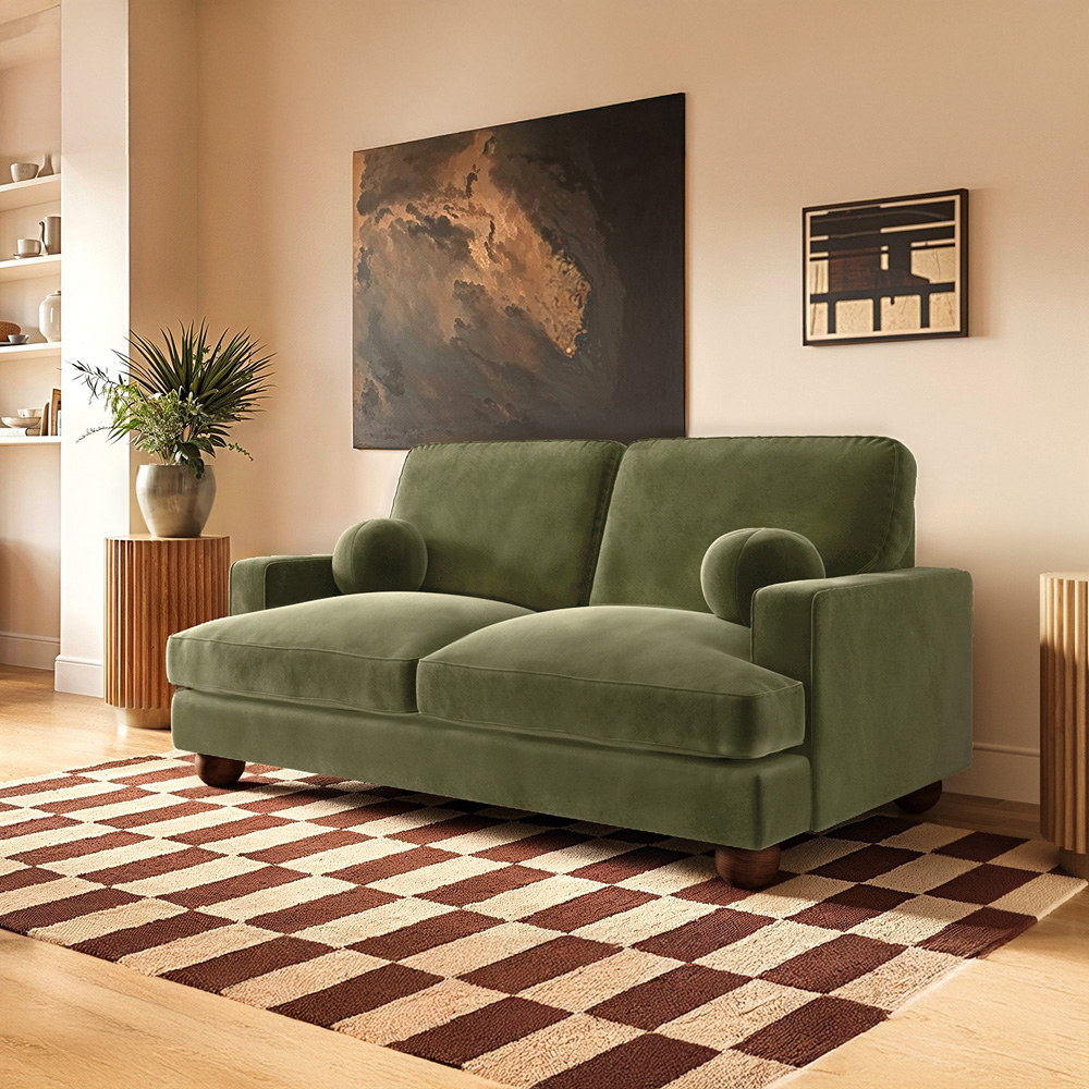 Solace+Co Addison 2 Seater Khaki Green Velvet Sofa Image 4