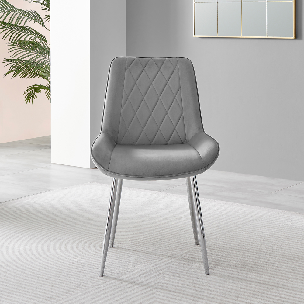 Furniturebox Cesano Set of 2 Grey and Chrome Velvet Dining Chair Image 8
