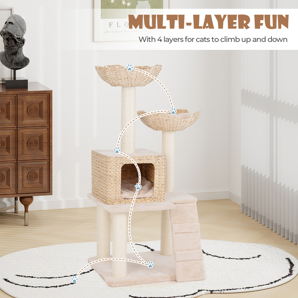 Costway 4 Tier Beige Cattail Cat Tree with Sisal Scratching Posts 122cm Image 4