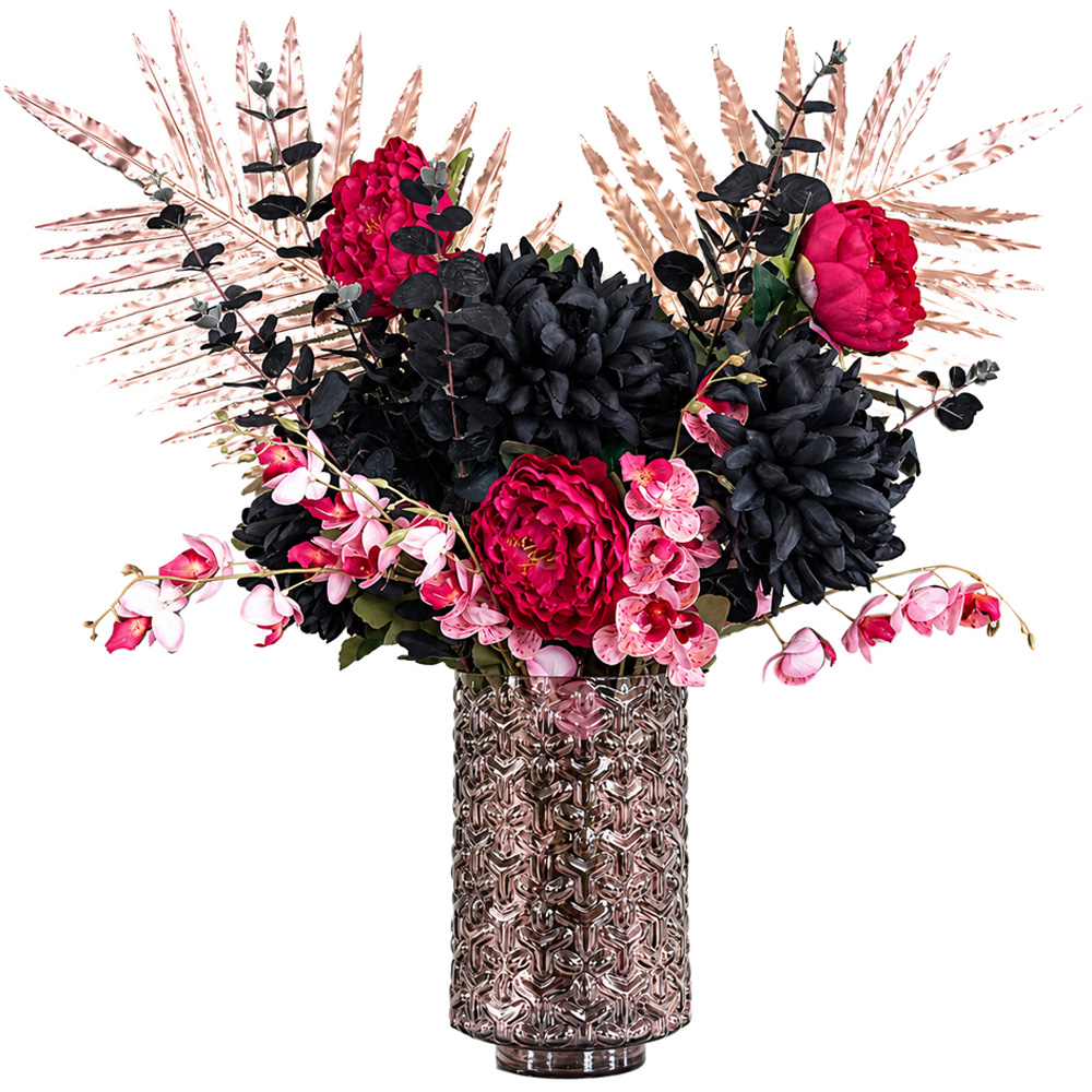 Leaf Gold Palm and Peony Artificial Flower Bundle with Glass Vase 80cm 13 Pack Image 1