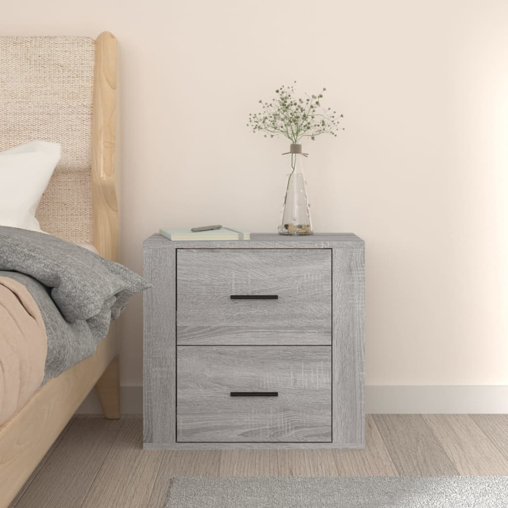vidaXL 2 Drawer Grey Sonoma Oak Wall Mounted Bedside Table Image 8