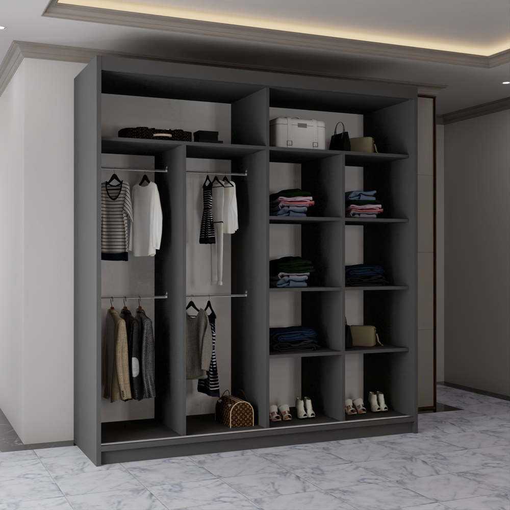 Sliding Wardrobes 4U California 2 Door Grey Wide Curved Mirrored Wardrobe 203cm Image 4