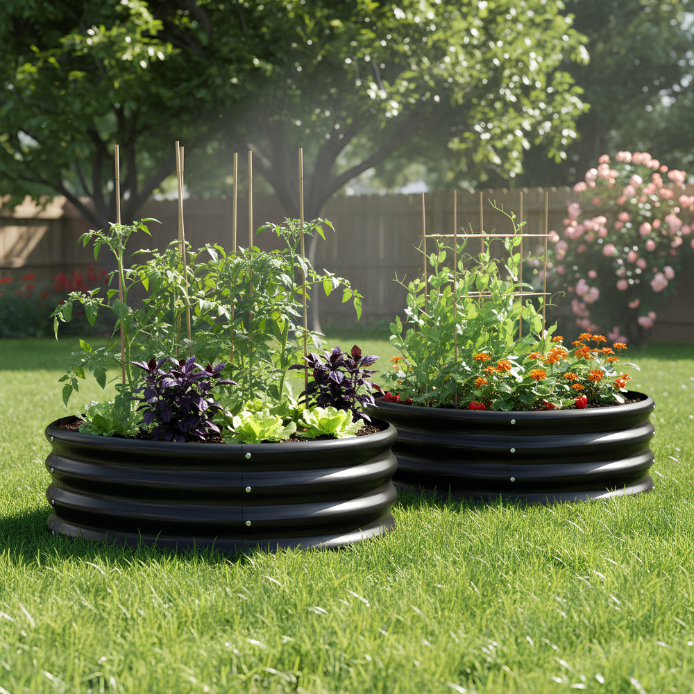 Harbour Housewares Anthracite Semicircle Galvanised Steel Raised Garden Bed 60 x 30cm Image 2