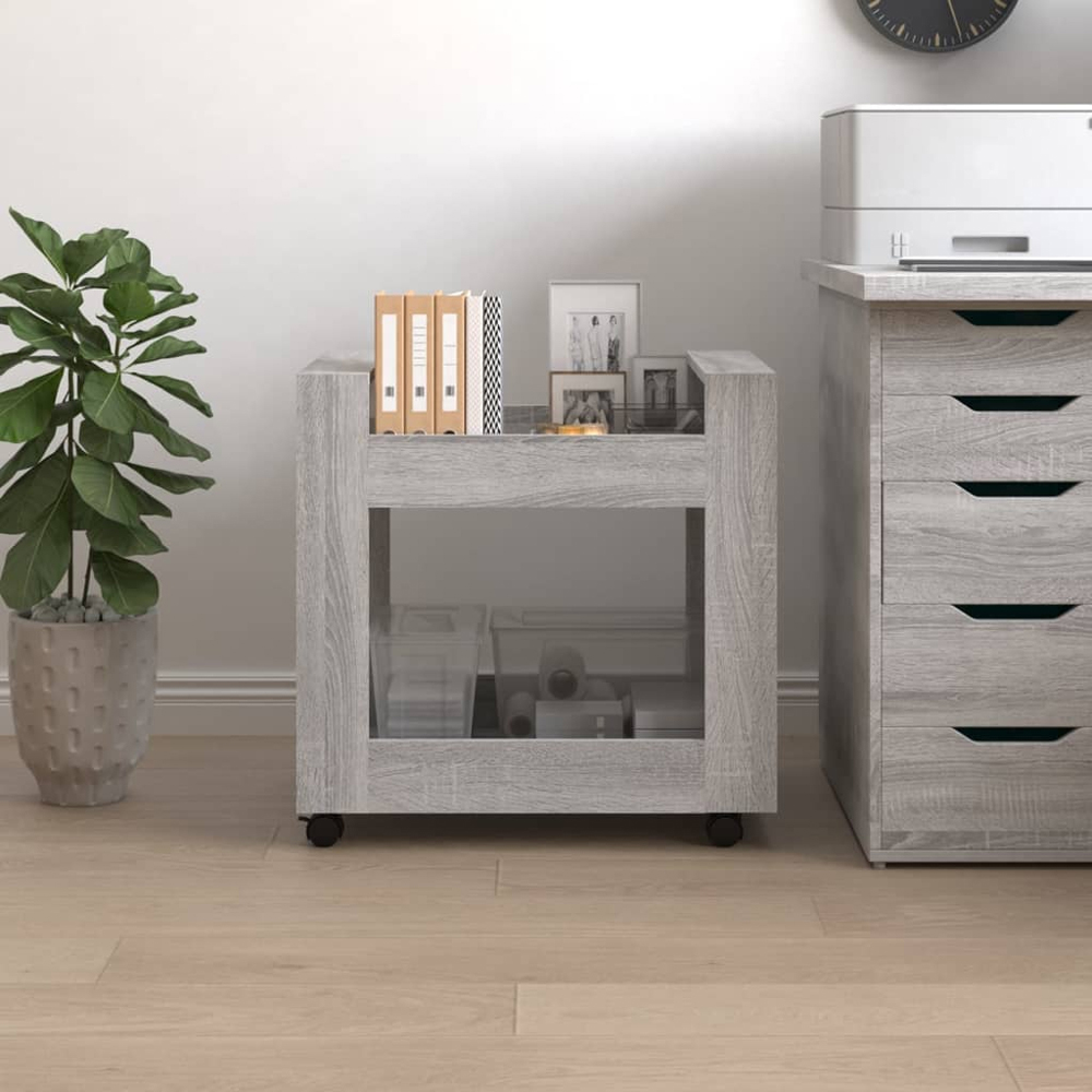 vidaXL 2 Shelf Grey Sonoma Wooden Desk Trolley Image 4