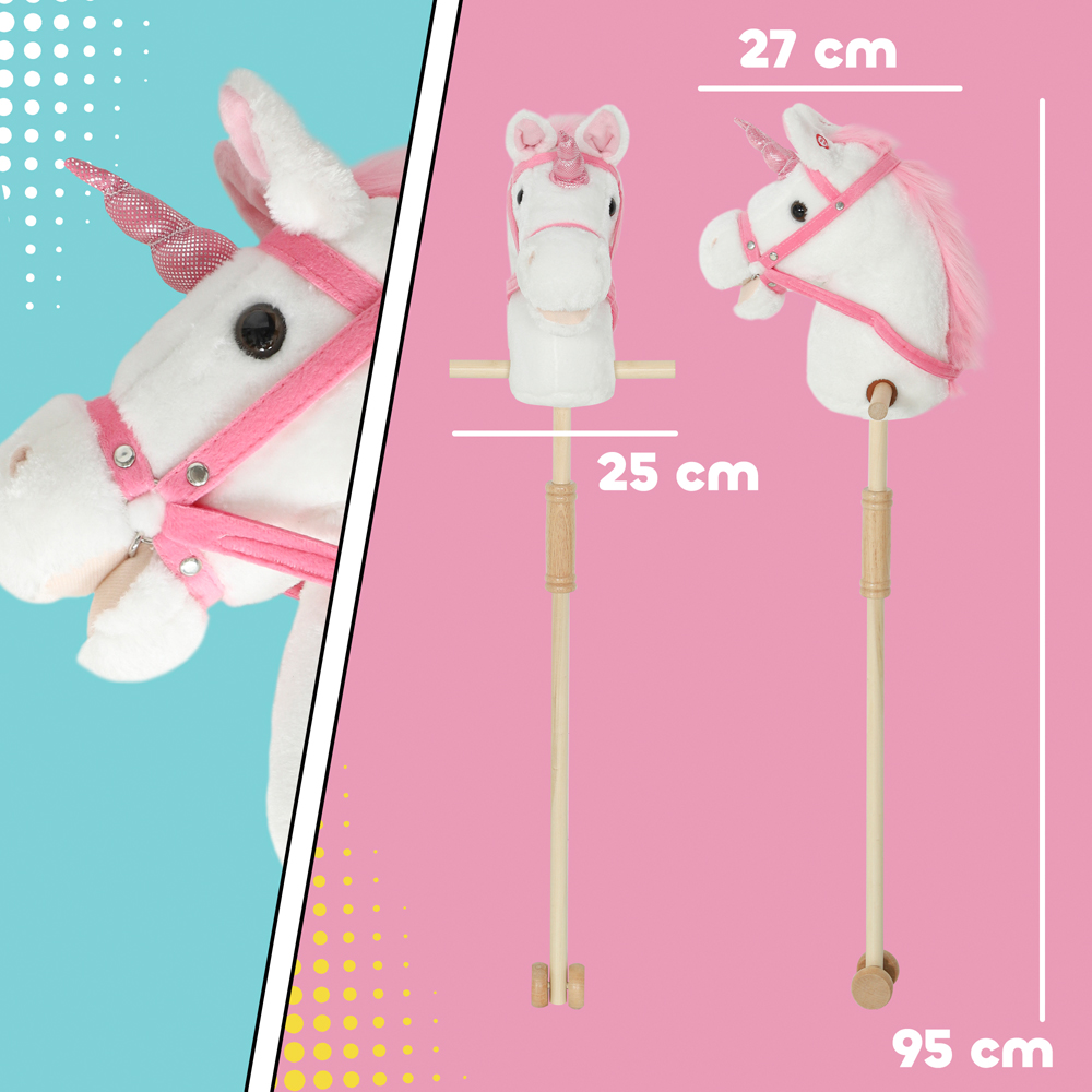 Tommy Toys AIYAPLAY White Ride On Wooden Stick Horse Toy with Wheels Pony Sound Effects Image 9