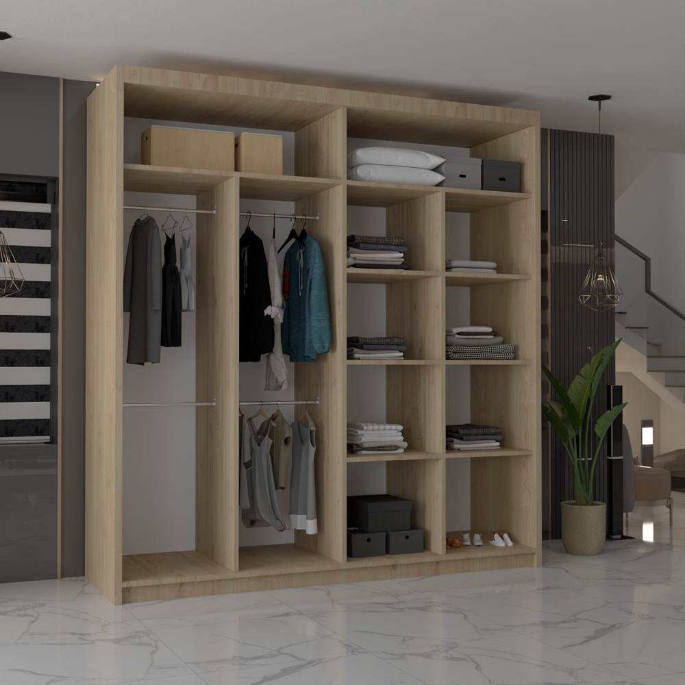 M N Furniture Modern Gala 2 Door Oak Mirrored Sliding Wardrobe 203cm Image 3