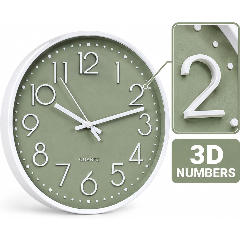 Marco Paul Sage Green Round Wall Clock 30cm Image 5