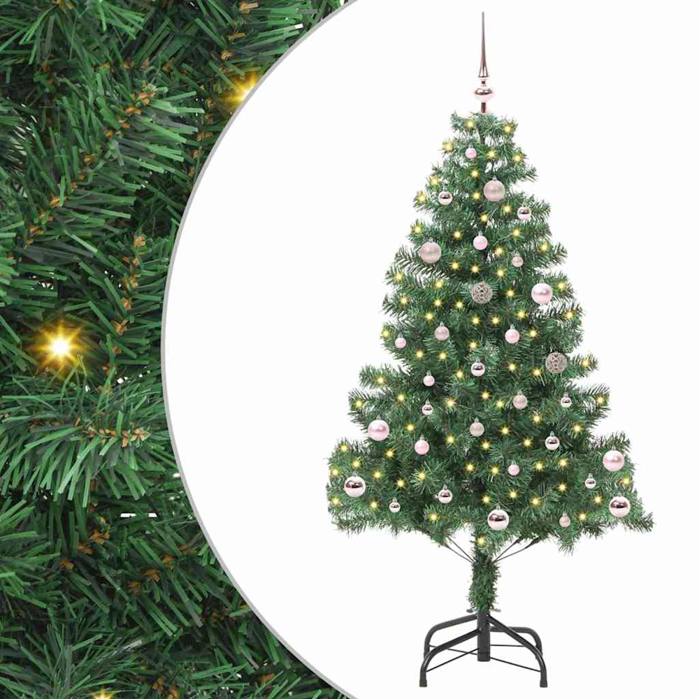 vidaXL Pre-Lit Pink Bauble Green Artificial Christmas Tree 5ft Image 6