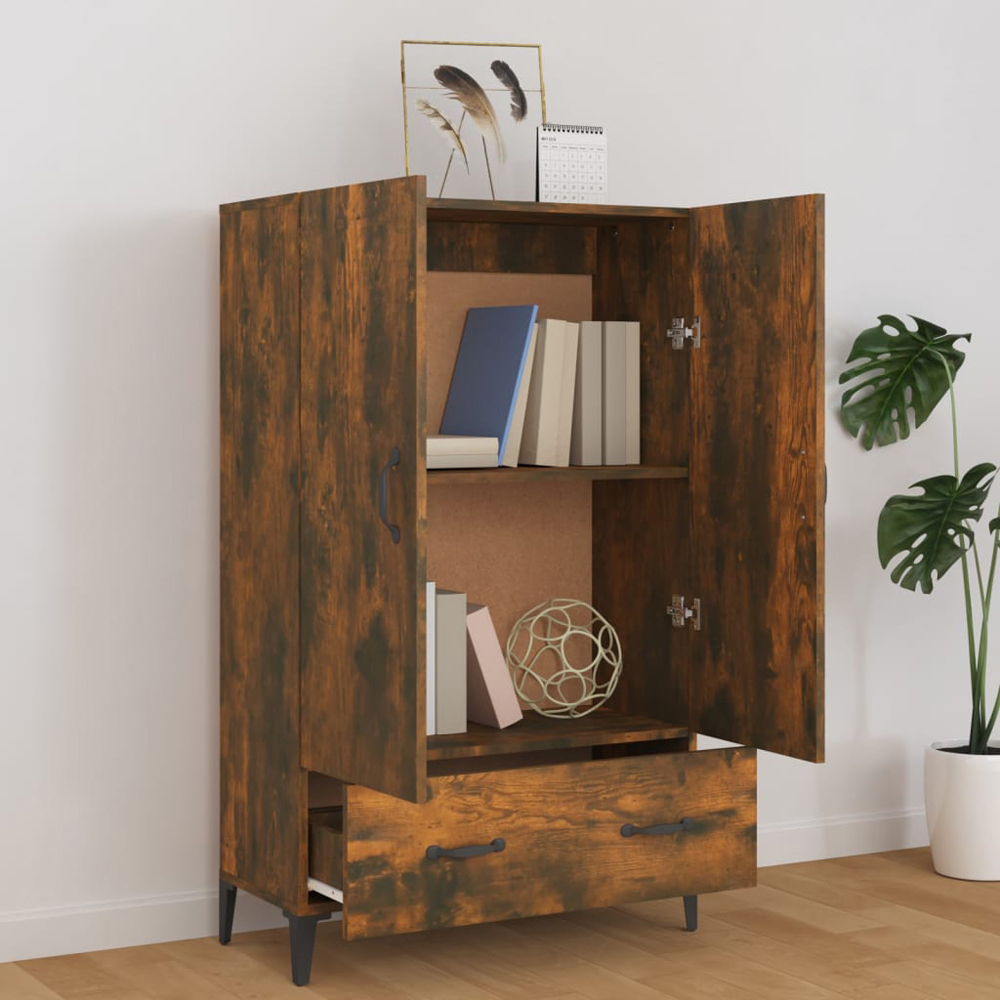 vidaXL 2 Door Single Drawer Smoked Oak Highboard Image 3