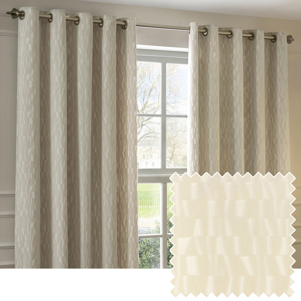 Paoletti Manhattan Ivory Fully Lined Velvet Eyelet Curtains 117 x 183cm Image 5