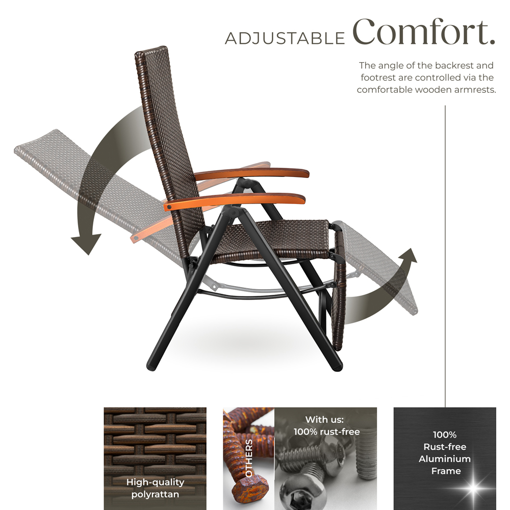 tectake Brisbane Brown 6 Way Adjustable and Foldable Garden Chair Image 3