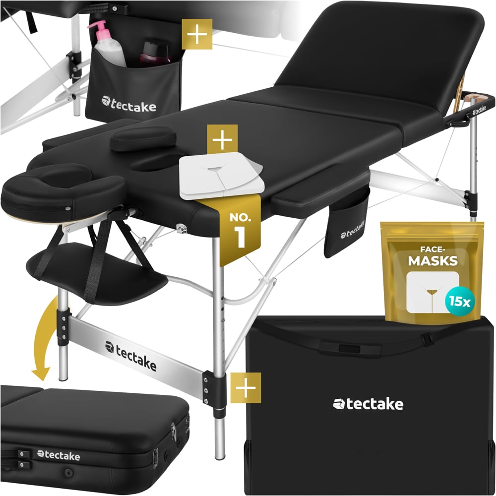 Massage Table Ko Tao - 3 zones, 78cm wide, aluminium frame, folding, carry bag - Black Image 3
