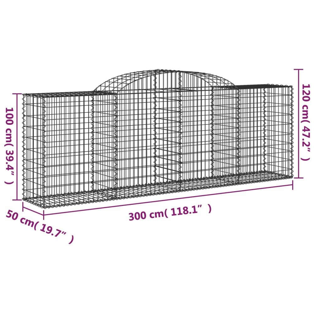 vidaXL Silver Galvanised Iron Gabion Basket 300 x 50 x 100/120cm Image 4