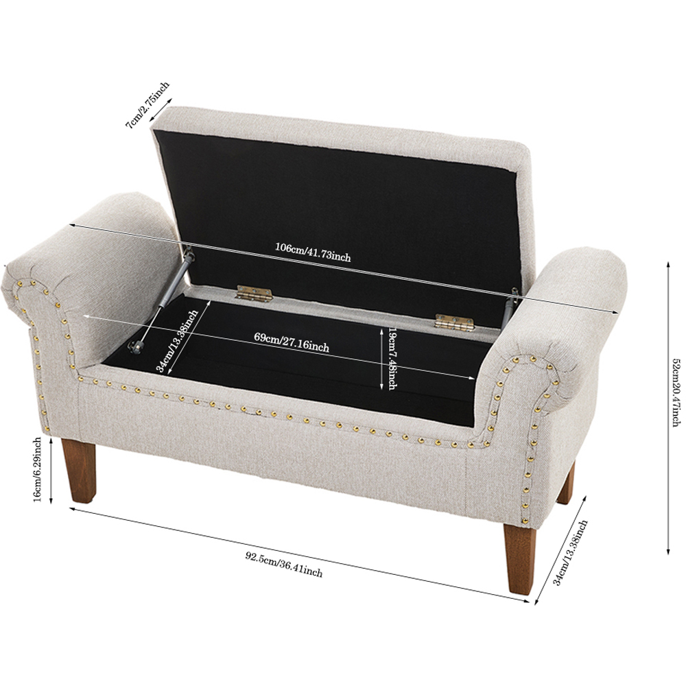 Living and Home Beige Nordic Upholstered Linen Flip Top Storage Bench Image 9