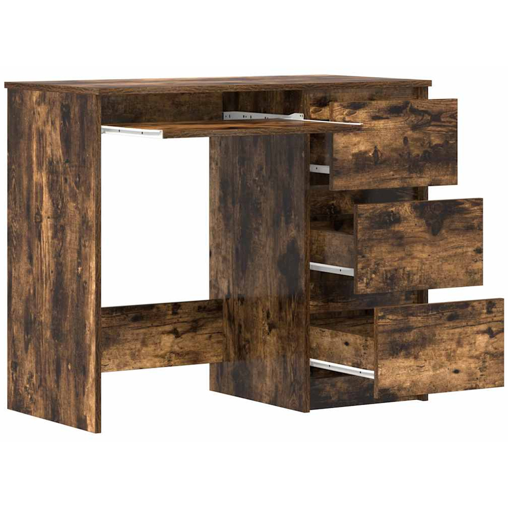 vidaXL 3 Drawer Computer Desk with Keyboard Tray Smoked Oak Image 4