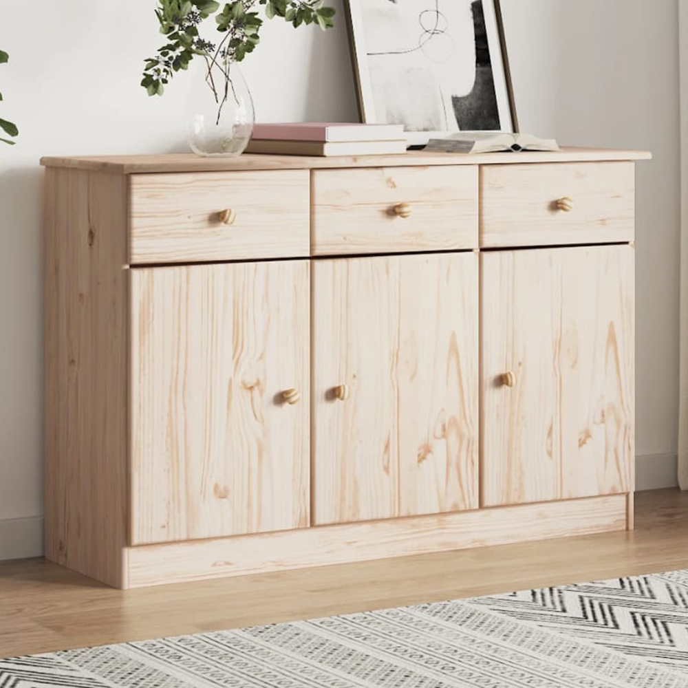 vidaXL Alta 3 Door 3 Drawer Natural Solid Pine Wood Sideboard Image 1