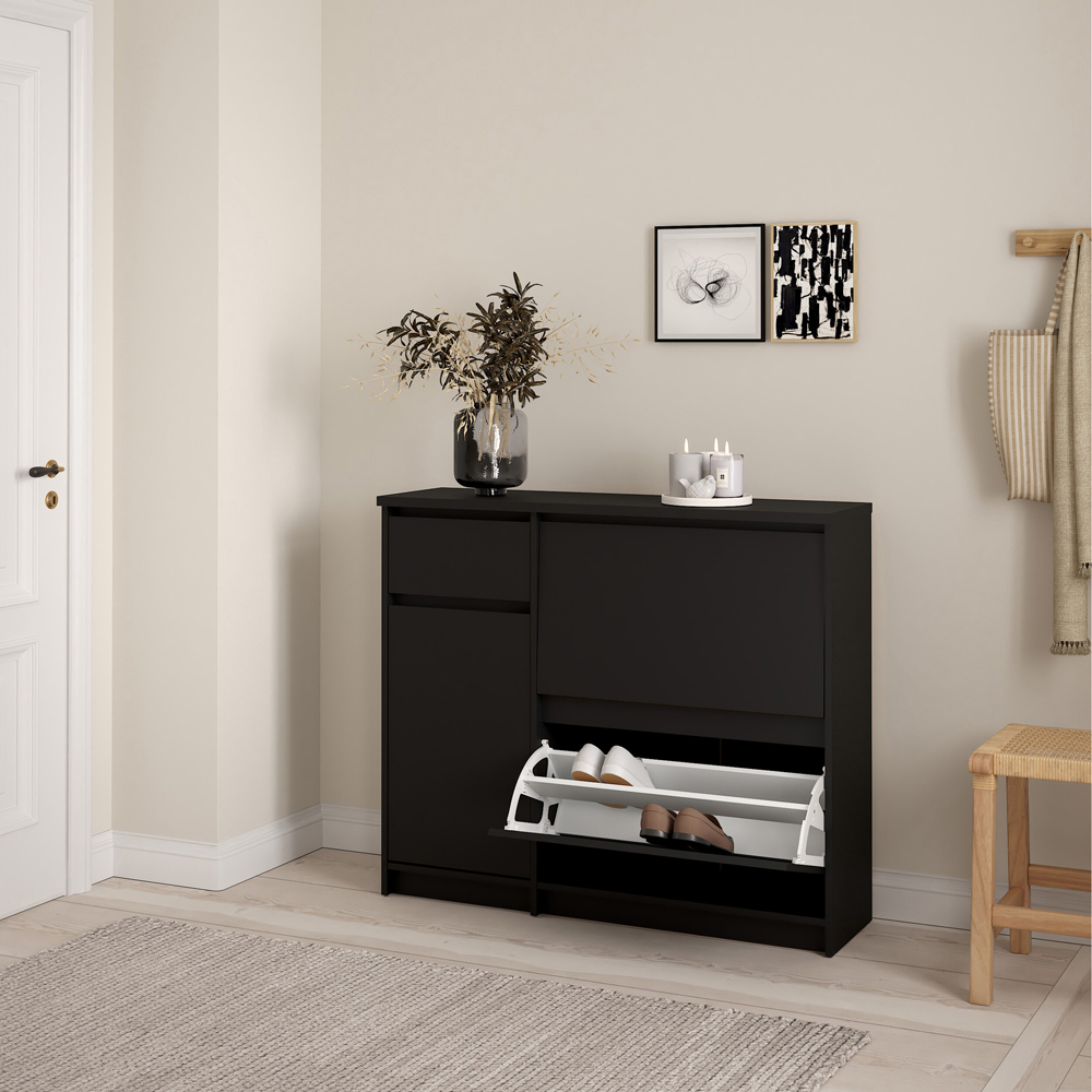Florence Single Door 3 Drawer Matt Black Shoe Cabinet Image 6