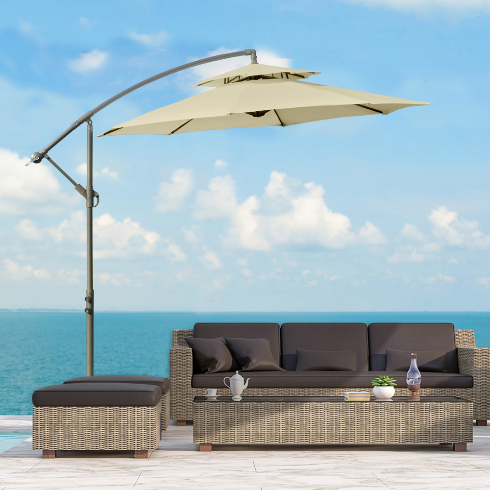 Outsunny Beige Double Tier Cantilever Banana Parasol with Cross Base 2.7m Image 2