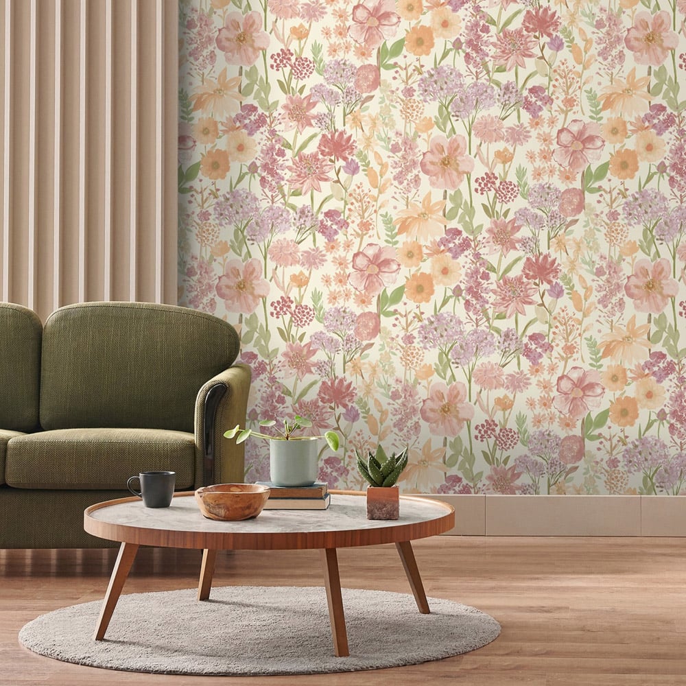 Grandeco Spring Wild Flowers Trail Cream Smooth Wallpaper Image 2