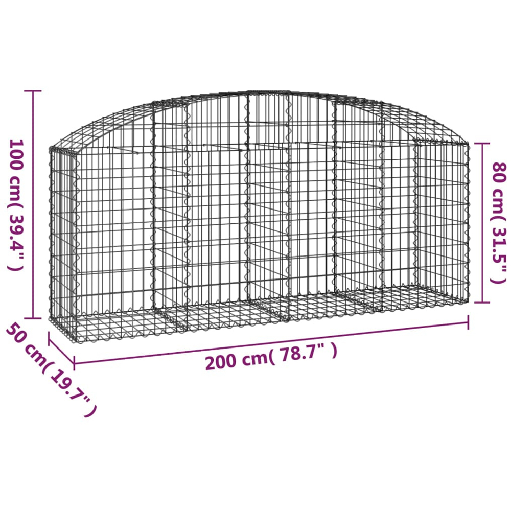 vidaXL Silver Galvanised Iron Arched Gabion Basket 200 x 50 x 80/100cm Image 4
