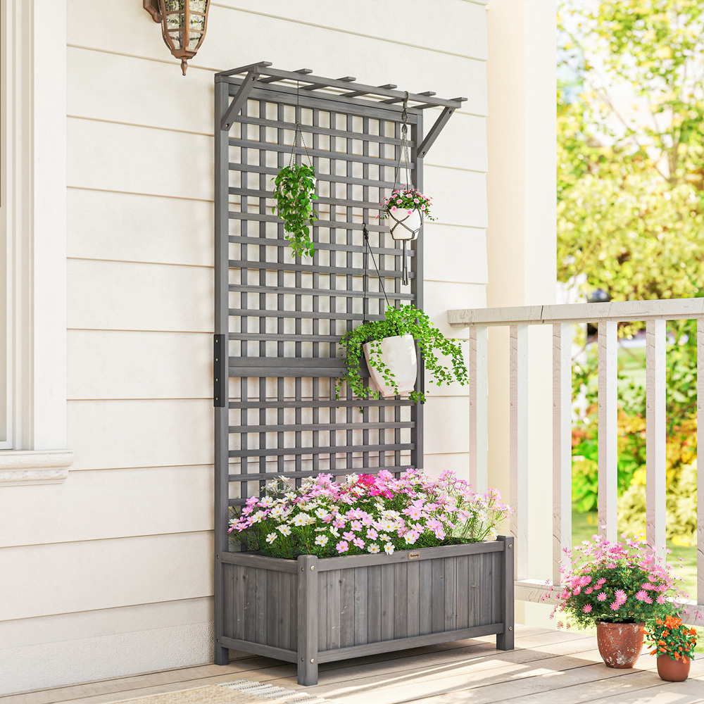 Outsunny Dark Grey Wooden Planter with Trellis 182 x 90 x 45cm Image 4