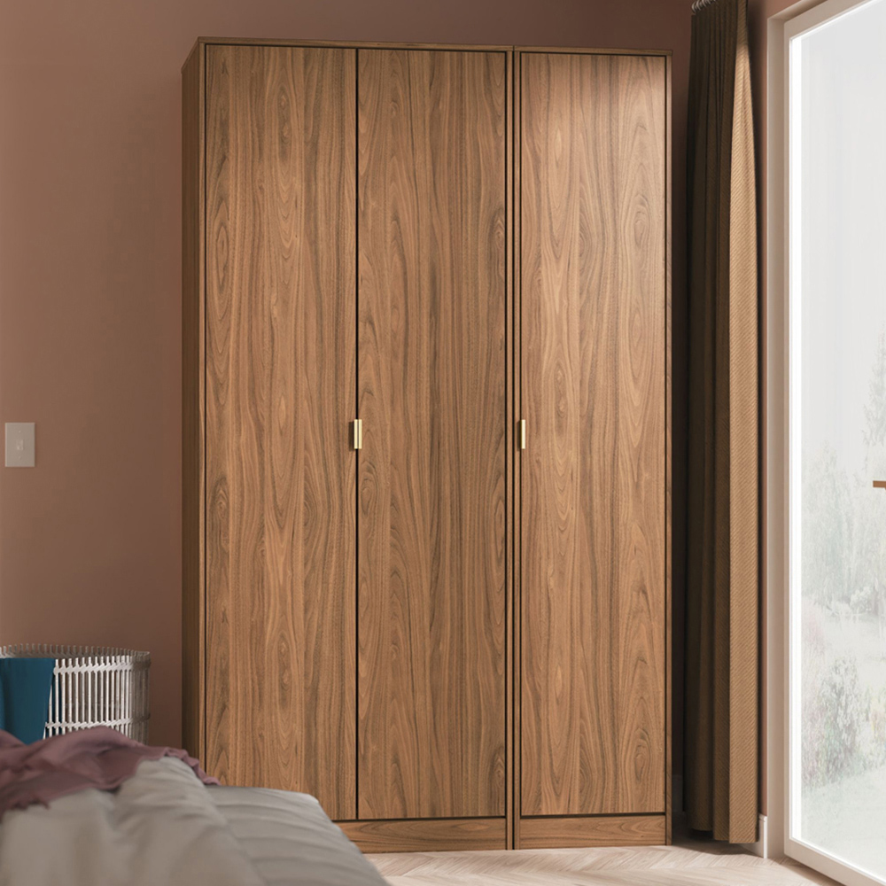 Crowndale Hong Kong 3 Door Carini Walnut Tall Wardrobe Ready Assembled Image 1