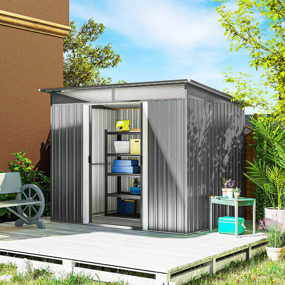 Outsunny 8.5 x 6ft Light Grey Metal Garden Storage Shed Image 2