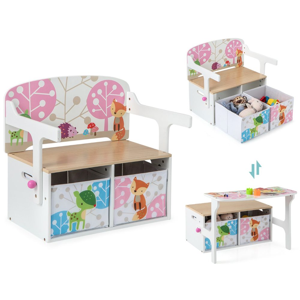 Costway 3 in 1 White Kids Convertible Activity Bench Image 2