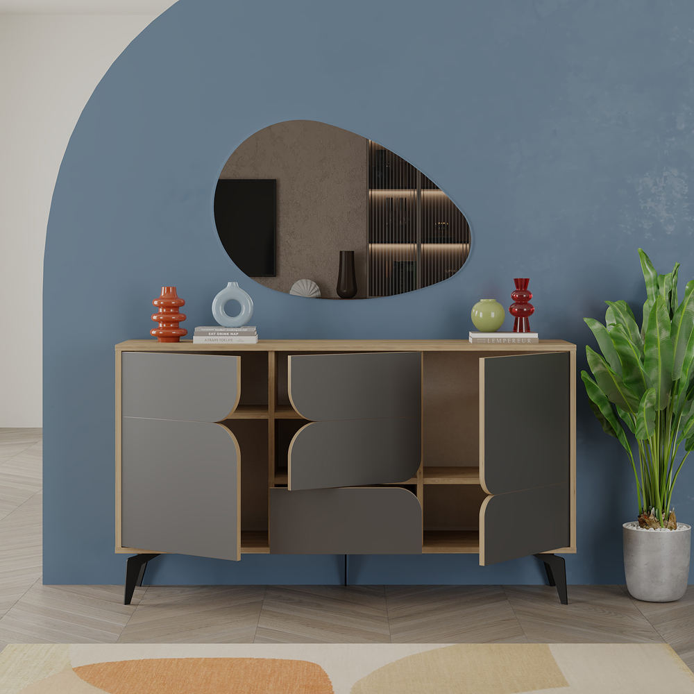 Decortie Spark 4 Door Oak and Anthracite Sideboard Image 3