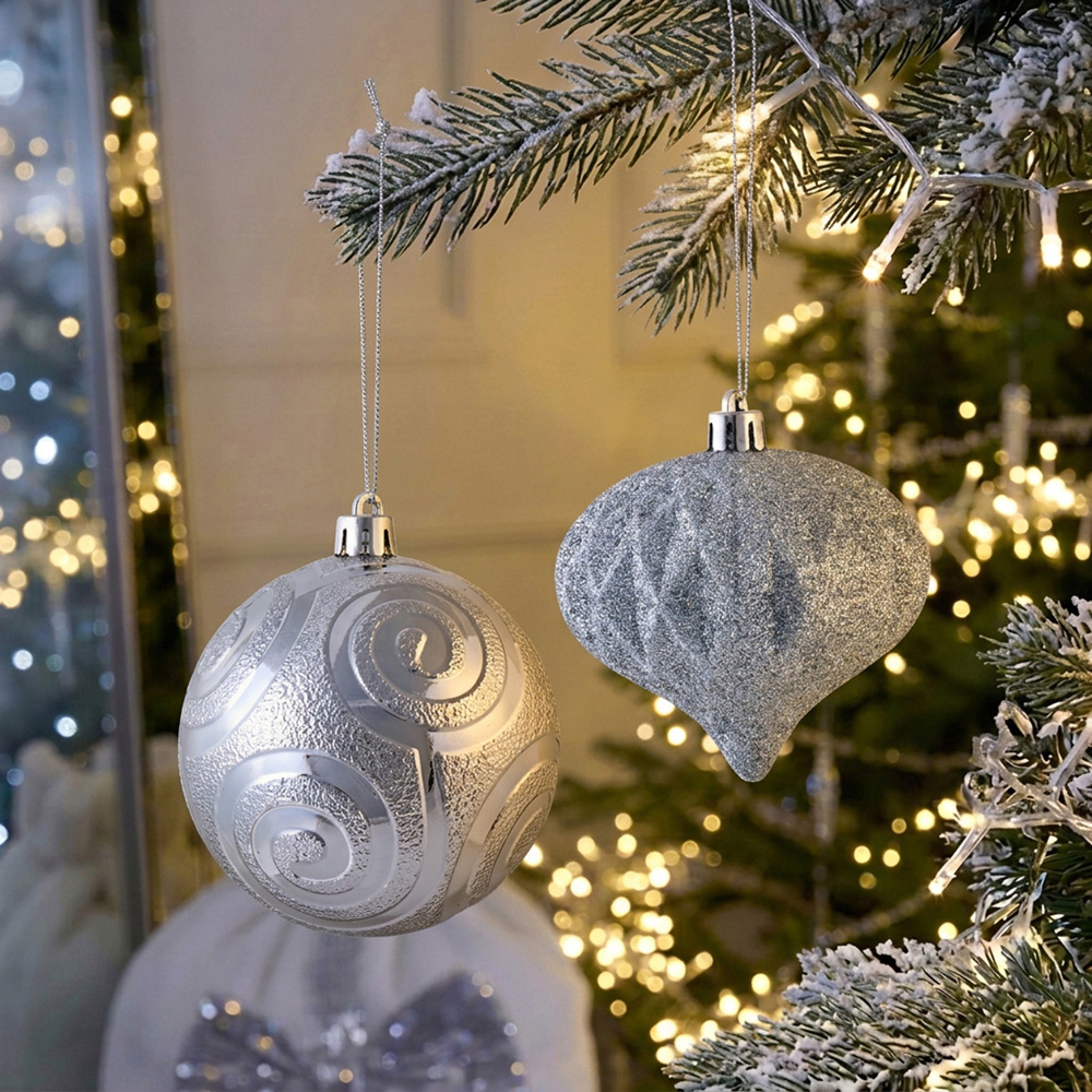 Pack of 20 Silver Baubles - Silver Image 2