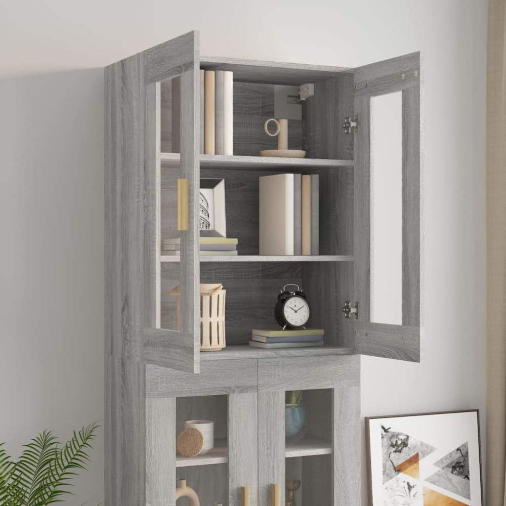 vidaXL 2 Glass Door Grey Sonoma Hanging Wall Cabinet Image 7