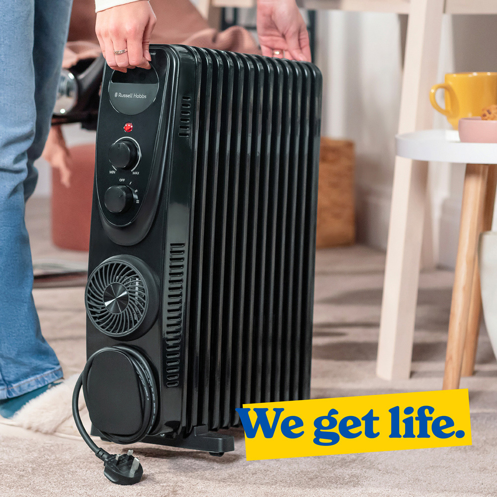Russell Hobbs RHOFR2403B Black 13 Fin Manual Oil Filled Radiator Turbo Fan 2500W Image 7