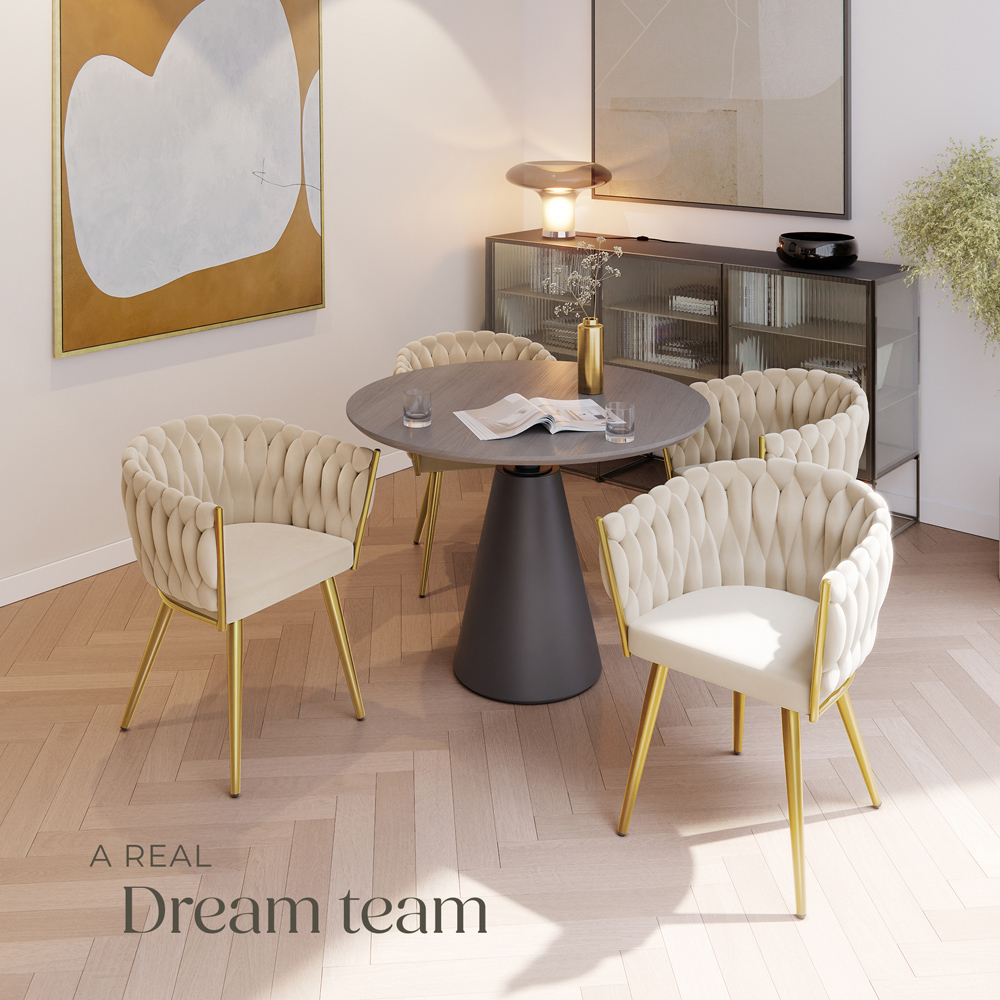 tectake Astano Set of 4 Sand and Gold Velvet Padded Knot Design Dining Chair Image 8