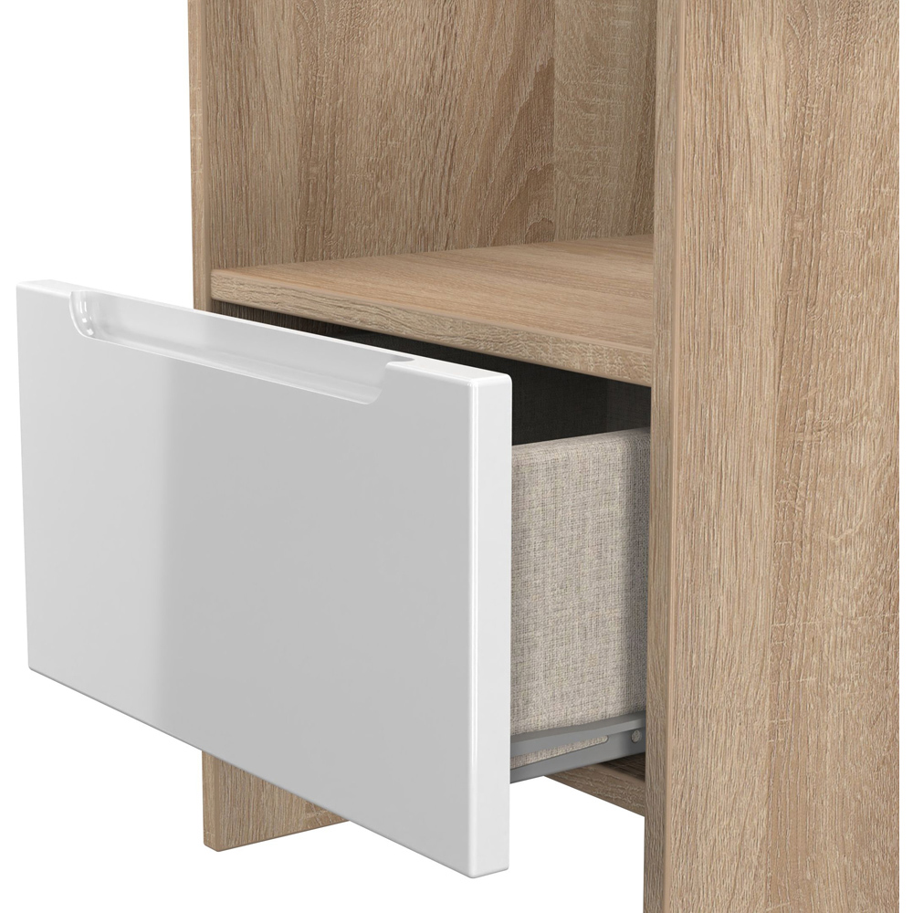 Crowndale Milan Single Drawer Single Shelf White Gloss and Bardolino Oak Lamp Table Ready Assembled Image 6