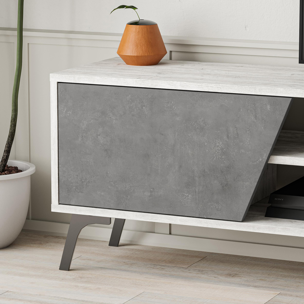 Decortie Fiona 3 Door 2 Shelf Retro Grey Ancient White TV Unit Media Centre Storage Cabinet Image 3