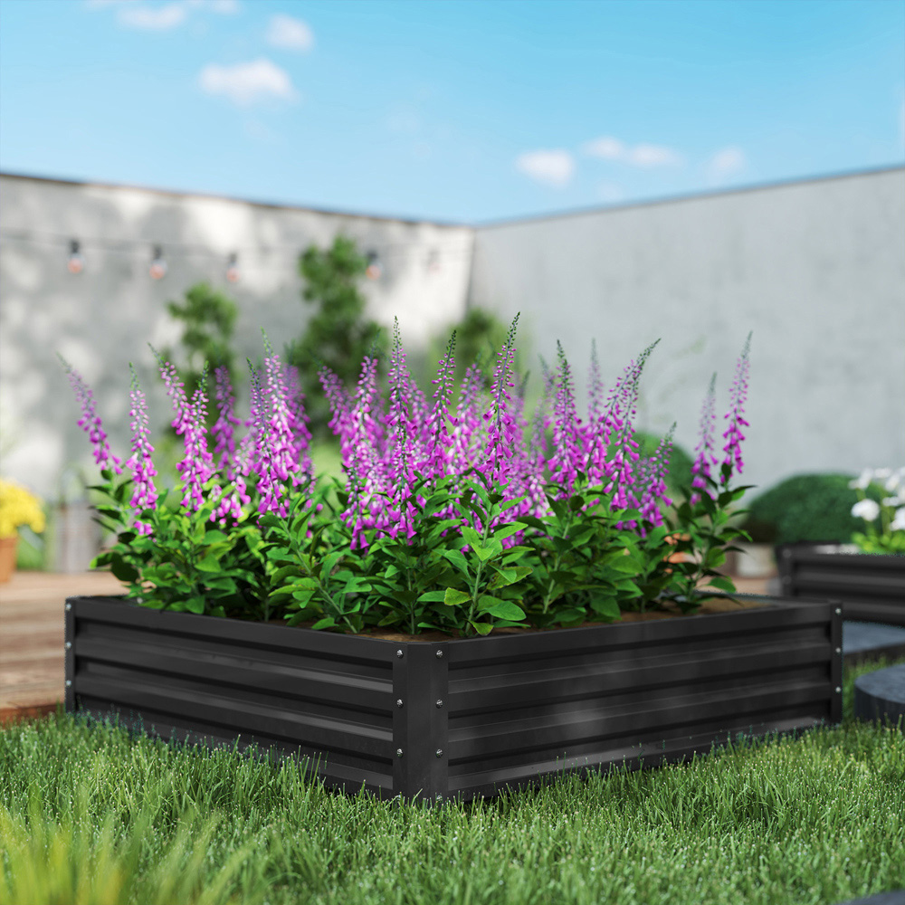 Outsunny Grey Galvanised Steel Square Raised Garden Bed Planter 30 x 120 x 120cm Image 3