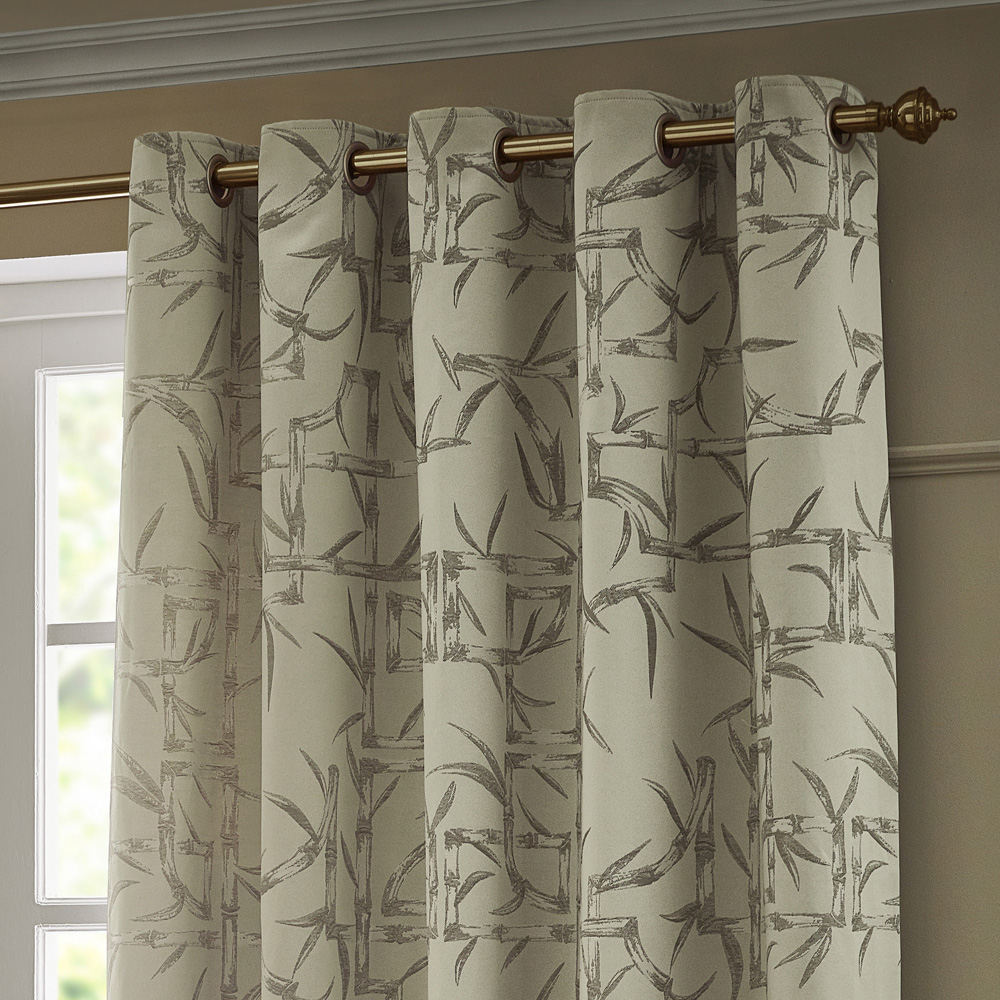 Paoletti Bamboo Champagne Fully Lined Jacquard Eyelet Curtains 117 x 137cm Image 2