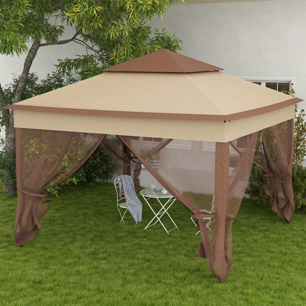 Outsunny 3 x 3m Khaki Double Roof Pop Up Gazebo Image 1