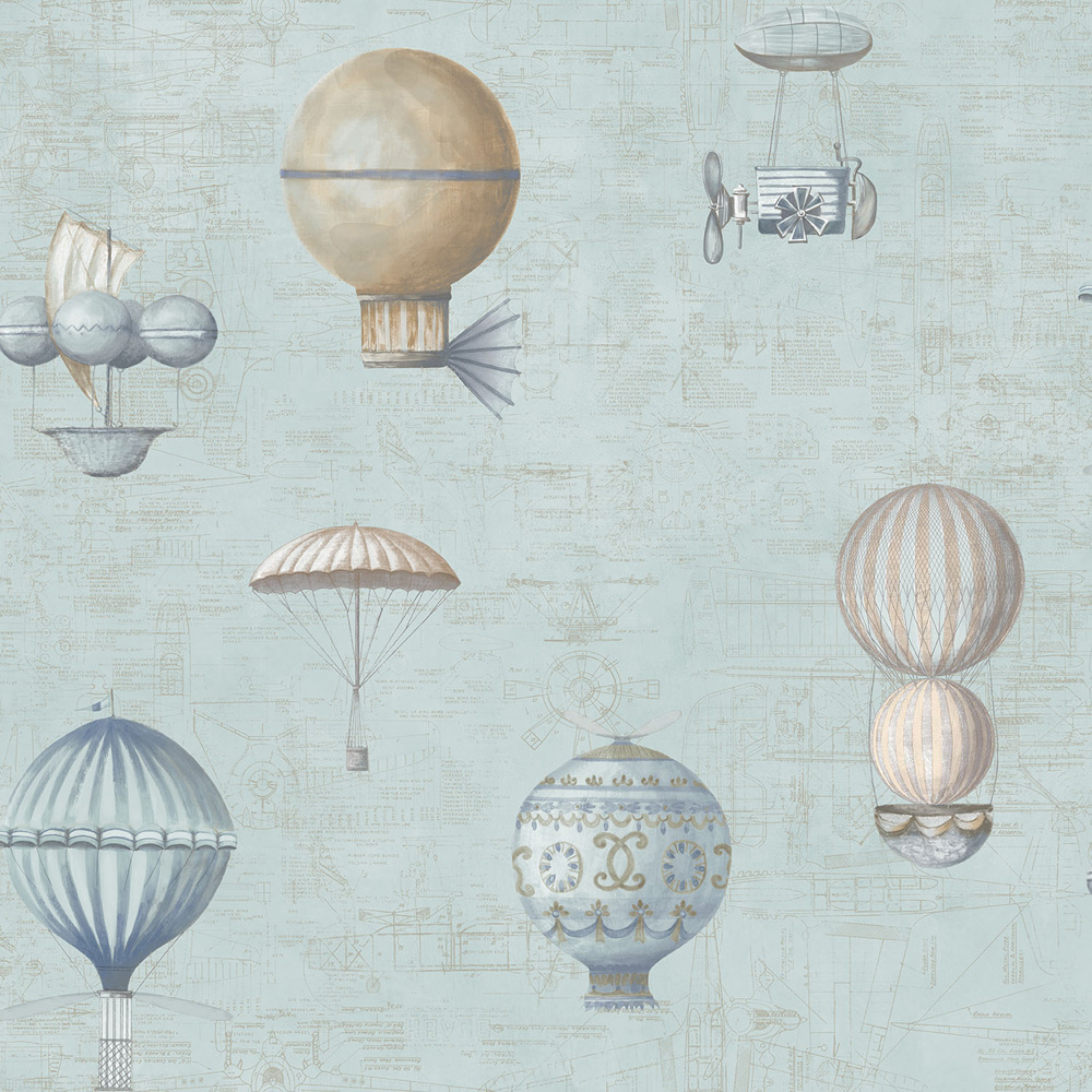 Galerie Nostalgie Air Ships Blue and Gold Wallpaper Image 1