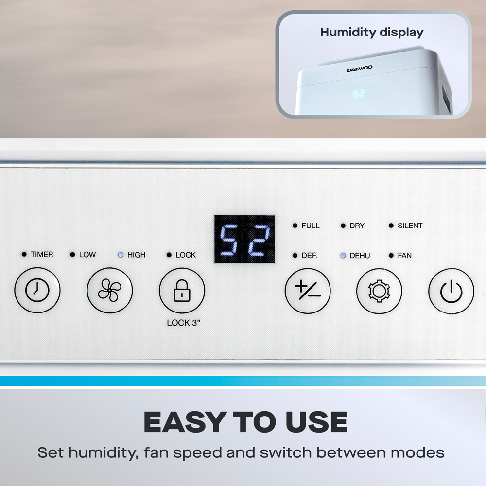 Daewoo White Dehumidifier with Air Purifier and HAF Filter 12L Image 5