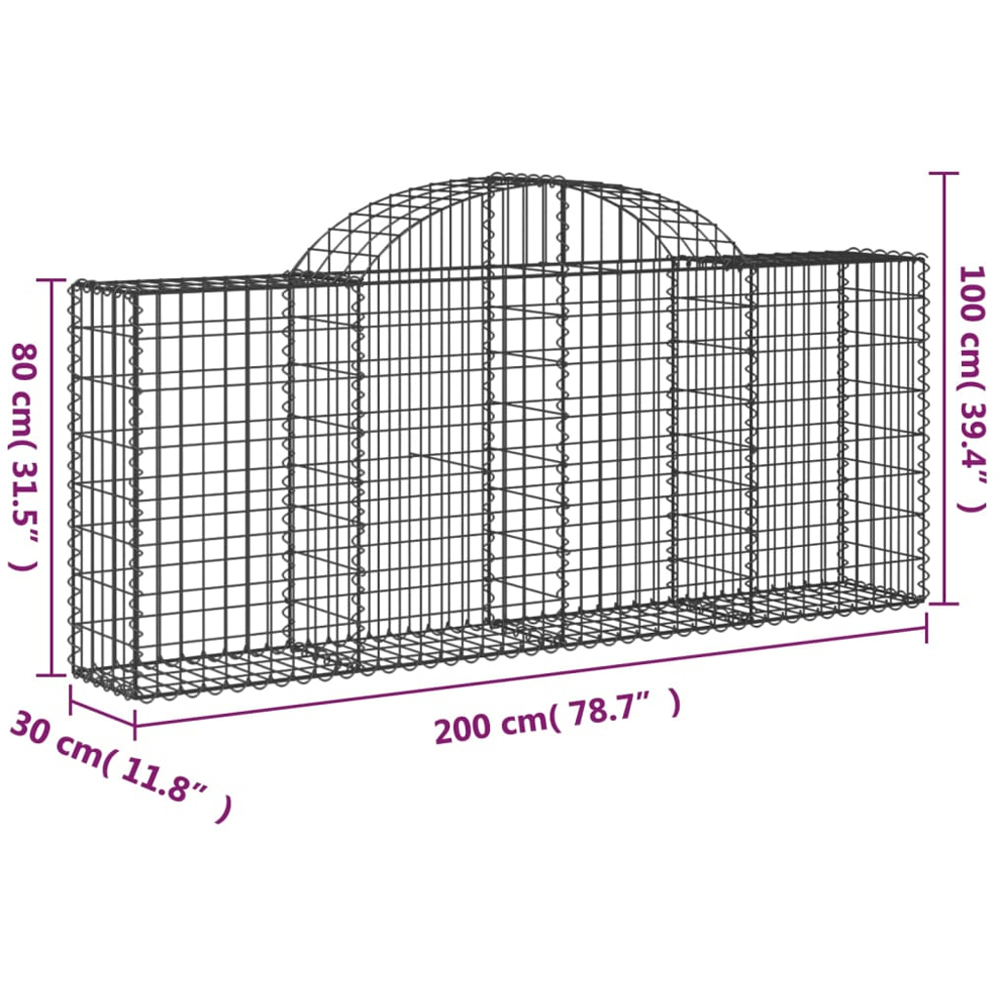 vidaXL Silver Galvanised Iron Arched Gabion Basket 200 x 30 x 80/100cm 2 Pack Image 5